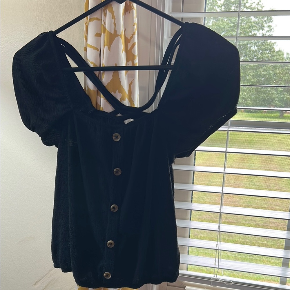 No Boundaries Black Button-Down Blouse